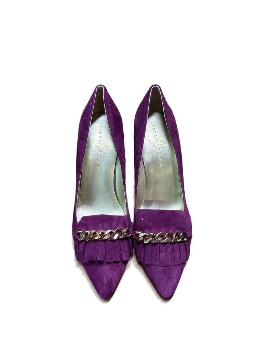 Ivanka Trump Purple Suede Kiltie Loafer Pumps with Gold Chain Detail size 10